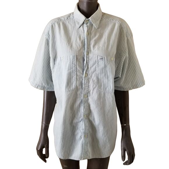 VTG GUESS Georges Marciano button Front Shirt Mens Medium Blue White stripes - Picture 1 of 12